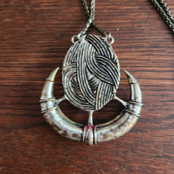 Lucky Brand Necklace Moonstone Hammered Gold Tone Warrior Horn Statement Pendant - Picture 4 of 7